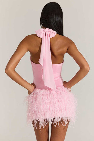 Halter Square Neck Feather Mini Dress