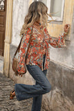 Floral V-Neck Tie Front Bell Sleeve Blouse