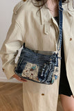 Floral Patch Zipper Drawstring Bag