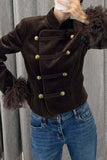 Velvet Military Button Mock Neck Coat
