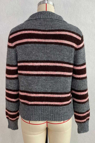 Striped Button-Front Knit Cardigan