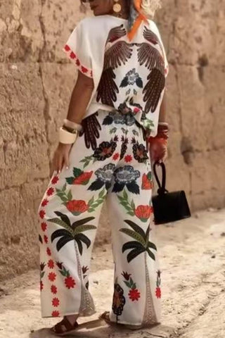 Floral-Printed Pants Set