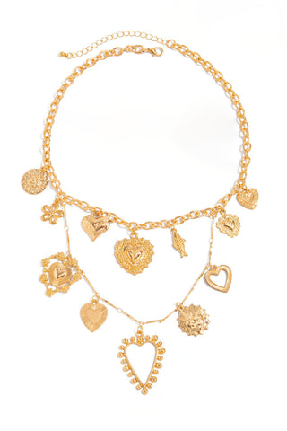 Multi-Charm Heart Link Chain Necklace