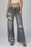 Studded Distressed Straight Jeans