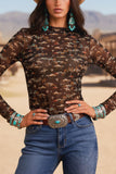 Sheer Sleeve Mock Neck Printed Top