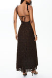 Ruched Square Neck Lace Maxi Dress