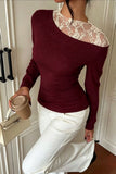 Lace Yoke Asymmetric Long Sleeve Top