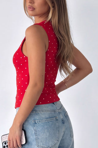 Button-Front Polka Dot Tank Top