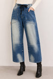 Striped Drawstring Straight Jeans