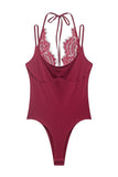 Lace Insert Tie-Back Sleeveless Bodysuit