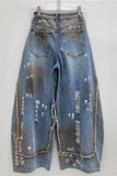 Distressed Wide-Leg Denim Pants