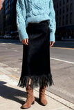 Fringe Hem Slip Midi Skirt