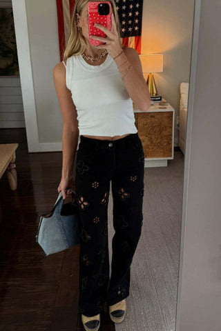 Stud Cutout All-Over Straight Jeans
