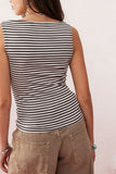 Striped Sleeveless Mock Neck Tank Top