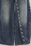 High-Waist Button-Front Barrel Jeans