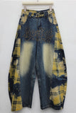 Graphic Plaid Wide Leg Jeans