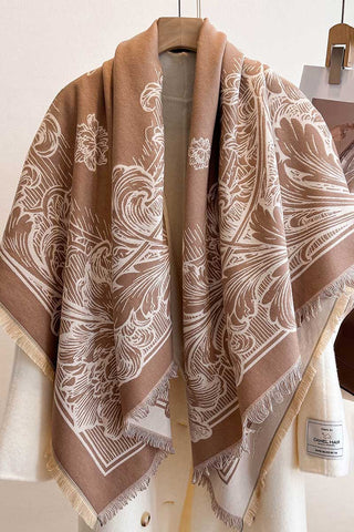Floral Print Fringed Wrap Scarf