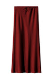 Satin Drawstring Waist Slip Midi Skirt