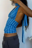 Tie-Back Halter Plaid Tank