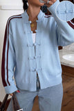 Striped Sleeve Toggle Front Knit Cardigan