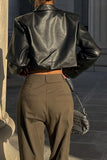 Cropped Faux Leather Button-Front Jacket