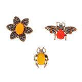 Flower Bee Beetle Brooch Set