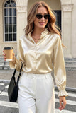 Polka Dot Ruffle Collar Bell Sleeve Blouse