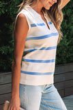 Stripe Split V Neck Ribbed Tank