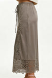 Lace Insert Drawstring Wide-Leg Casual Pants
