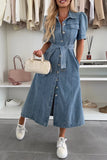 Belted Button-Front Denim Dress