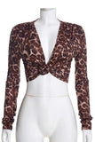 Leopard Print Knot Front Long Sleeve Top