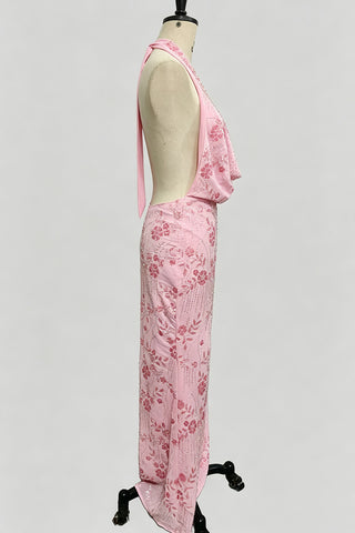 Halter Neck Floral Sequin Bodycon Dress