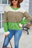 Striped Colorblock Button-Front Knit Cardigan