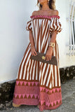 Off-Shoulder Puff Sleeve Striped Maxi Dress