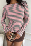 Striped Long Sleeve Crew Neck Blouse