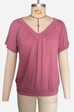V-Neck Gathered Short Sleeve Top