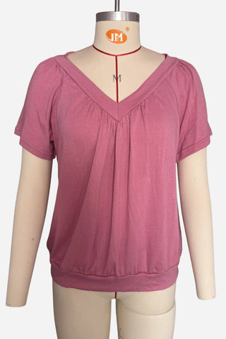 V-Neck Gathered Short Sleeve Top