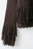 Fringe Trim Crew Neck Knit Cardigan
