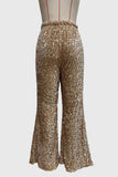 Sequin Drawstring Wide-Leg Casual Pants