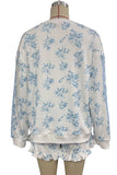 Floral Crew Neck Ruffle Short Set
