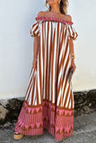 Off-Shoulder Puff Sleeve Striped Maxi Dress