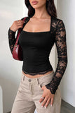 Lace Sleeve Square Neck Crop Blouse