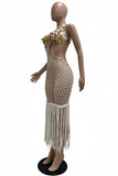 Fringe Mesh Cutout Vacation Dress