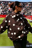 Polka Dot Stand Collar Zip-Up Jacket