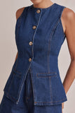 Button-Front Denim Top and Shorts Set