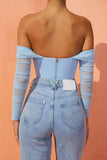Sheer Sleeve Off-Shoulder Crop Blouse