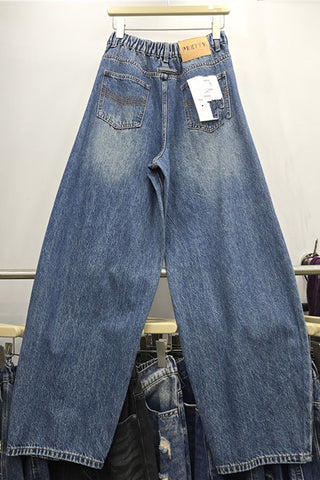 Asymmetric Button-Front Wide-Leg Baggy Jeans