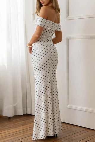 Polka Dot Off-Shoulder Maxi Casual Dress