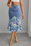 Graphic Print Denim Skirt