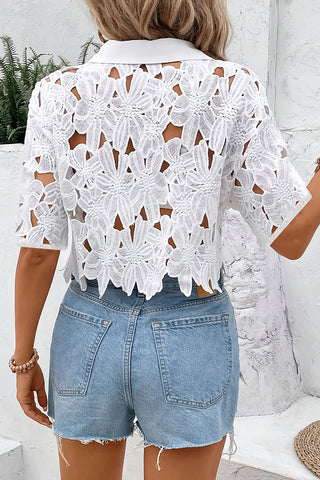 Floral Cutout Crochet Button-Front Shirt